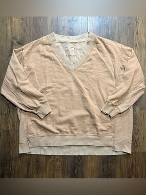 Aerie Women’s Vacay Every Day V Neck Sweatshirt Tan Size Large Oversized